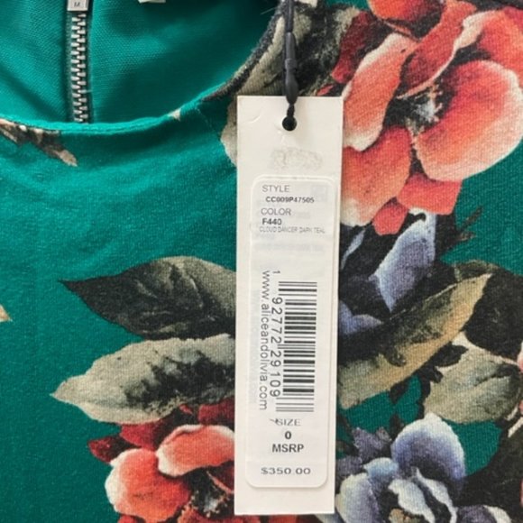 Alice + Olivia Teal Delora Bodycon Fitted Midi Stretch Dress SZ 0 NWT - Picture 3 of 9